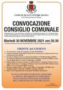 CONVOCAZIONE CONSIGLIO COMUNALE 30 NOVEMBRE 2021